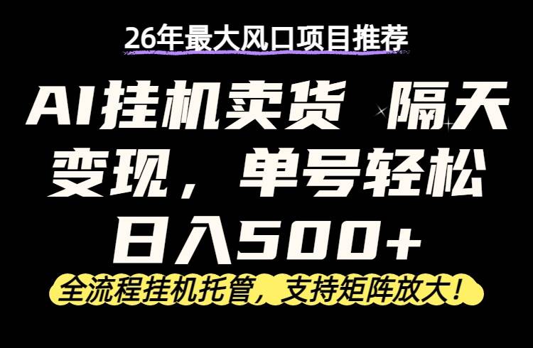 （17933期）26年最新AI挂机卖货，隔天出收益，单账号轻松日入500+-玩备项目资源网