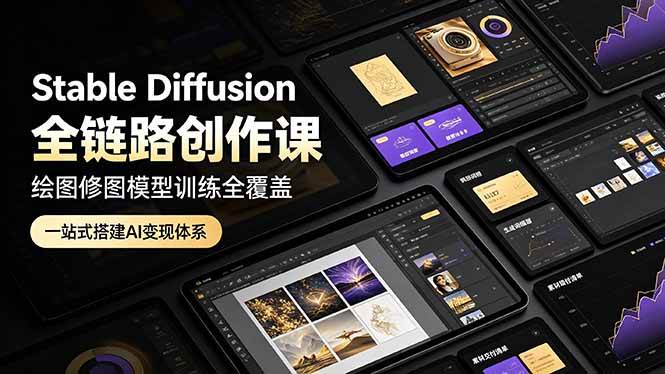 （19154期）Stable Diffusion全链路创作课，绘图修图模型训练全覆盖，一站式搭建AI变现体系-玩备项目资源网