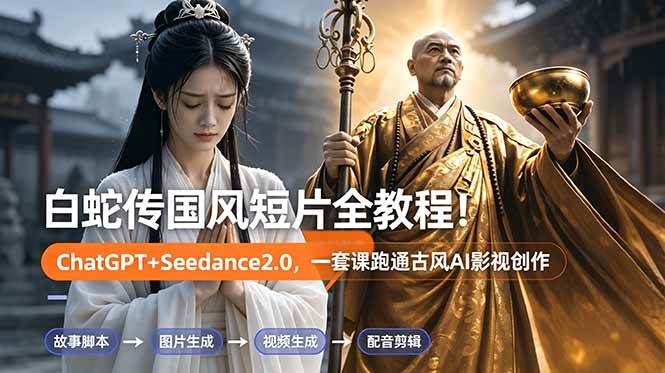 （18737期）白蛇传-国风短片全教程！ChatGPT+Seedance2.0，一套课跑通古风AI影视创作-玩备项目资源网