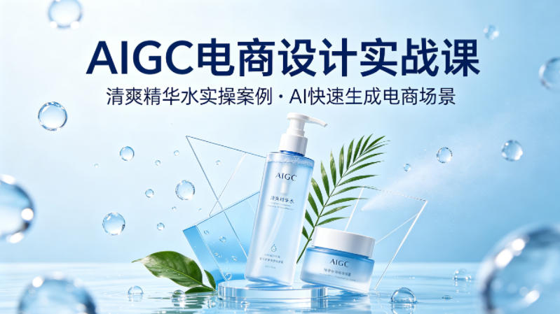 AIGC电商设计实战课，以清爽精华水为实操案例，教你用AI快速生成电商场景-玩备项目资源网