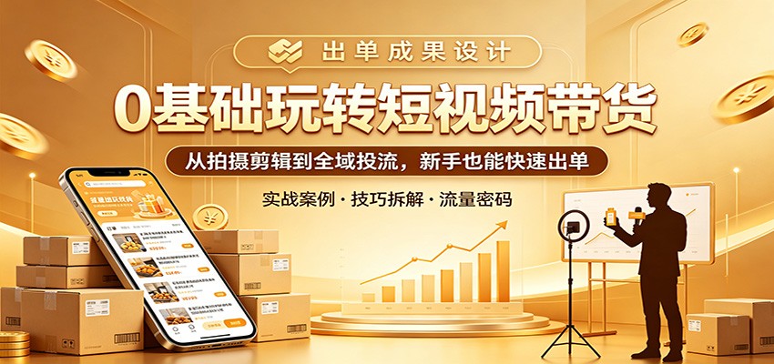 0基础玩转短视频带货：从拍摄剪辑到全域投流，新手也能快速出单-玩备项目资源网