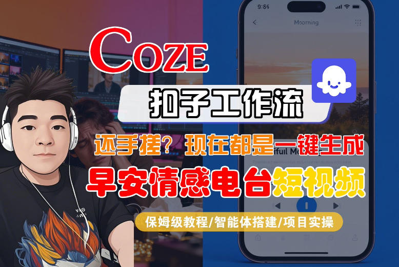 【Coze工作流搭建实操教程】【coze】早安情感电台日签视频还在手动做?用扣子工作流自动生成,省时90%-玩备项目资源网