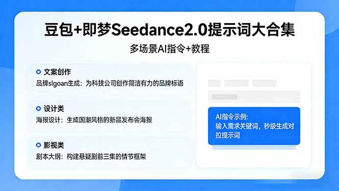 （17935期）豆包+即梦Seedance2.0提示词大合集：多场景AI指令+教程，解锁文案、设计、影视高效创作-玩备项目资源网