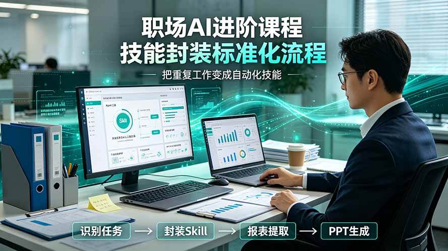(19369期)职场AI进阶课程;多类实用Skill工具实操,专属技能封装标准化流程,报表行业报告一键提取核心内容-玩备项目资源网