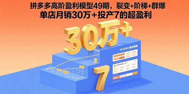 （15832期）拼多多高阶盈利模型49期，裂变+阶梯+群爆 单店月销30万+投产7的超盈利-玩备项目资源网