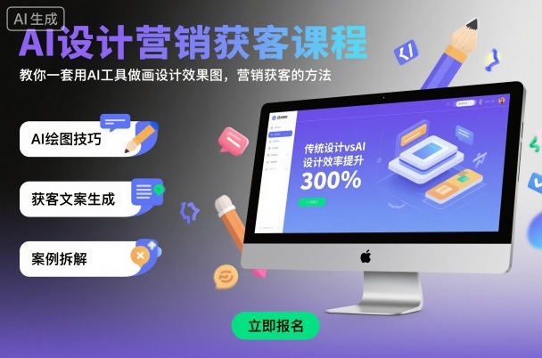 AI设计营销获客课程，教你一套用AI工具做画设计效果图，营销获客的方法-玩备项目资源网