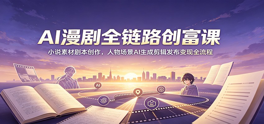 AI漫剧全链路创富课：小说素材剧本创作，人物场景AI生成剪辑发布变现全流程-玩备项目资源网
