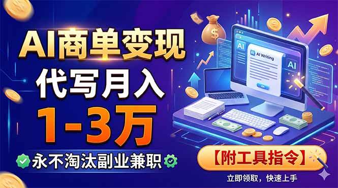 （19102期）AI商单变现，靠代写月入1-3万，永不淘汰副业兼职【附工具指令】-玩备项目资源网