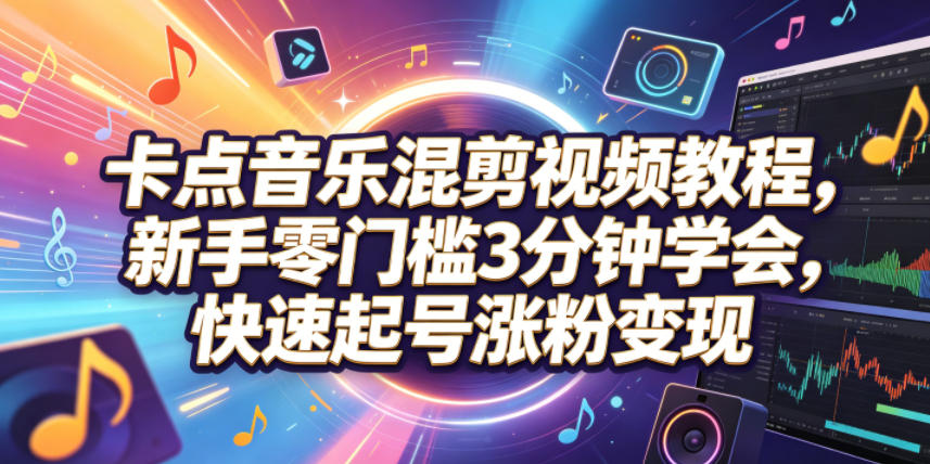 卡点音乐混剪视频教程,新手零门槛3分钟学会,快速起号涨粉变现-玩备项目资源网