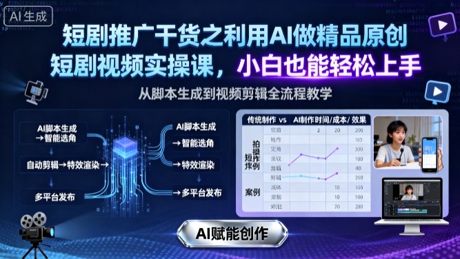 短剧推广干货之利用AI做精品原创短剧视频实操课，小白也能轻松上手-玩备项目资源网
