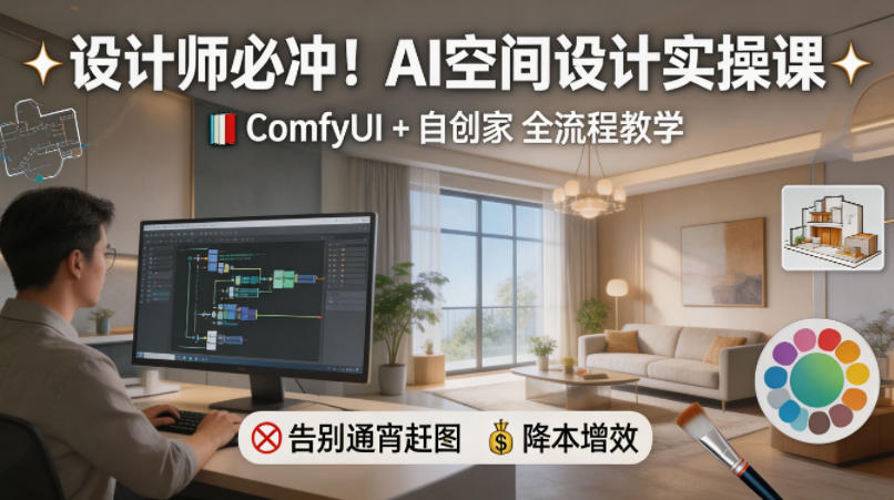 设计师必冲！AI空间设计实操课，ComfyUI+自创家全教学，告别通宵赶图，降本增效-玩备项目资源网