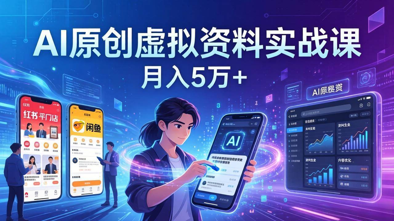 (17657期)AI原创虚拟资料实战课:2026新机会,小红书闲鱼开店,普通人用AI轻松变现,月入5万+-玩备项目资源网