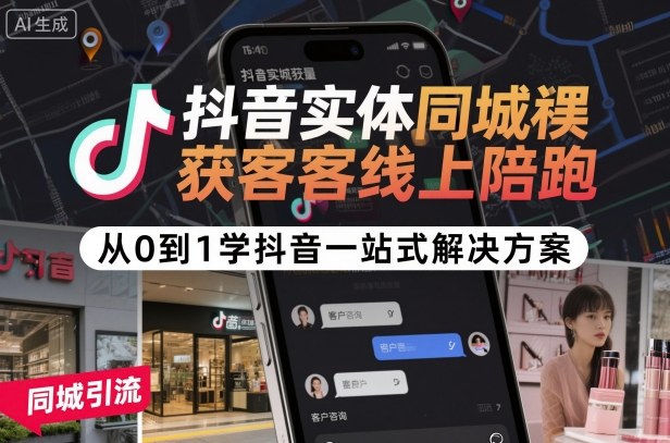 抖音实体同城获客线上陪跑，从0到1学抖音一站式解决方案-玩备项目资源网
