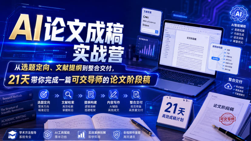 AI论文成稿实战营,从选题定向、文献提纲到整合交付,21天带你完成一篇可交导师的论文阶段稿-玩备项目资源网