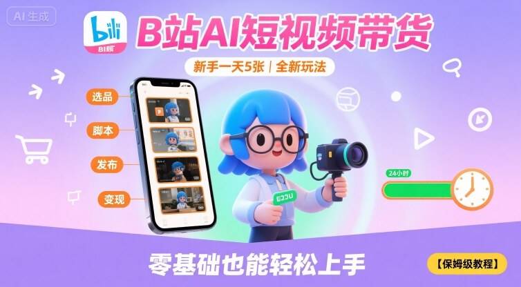 B站AI短视频带货，新手一天5张，全新玩法【保姆级教程】-玩备项目资源网