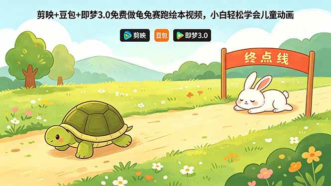 （18432期）剪映+豆包+即梦3.0免费做龟兔赛跑绘本视频，小白轻松学会儿童动画-玩备项目资源网