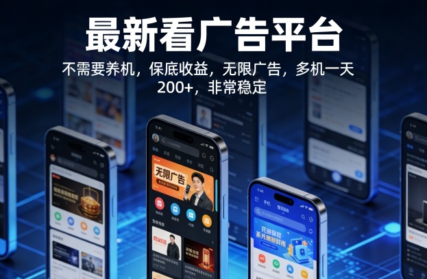 最新看广告平台,不需要养机,保底收益,无限广告,多机一天200+,非常稳定【揭秘】-玩备项目资源网