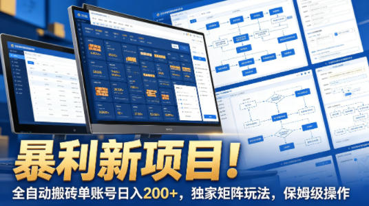 暴利新项目!全自动搬砖单账号日入200+,独家矩阵玩法,保姆级操作【揭秘】-玩备项目资源网