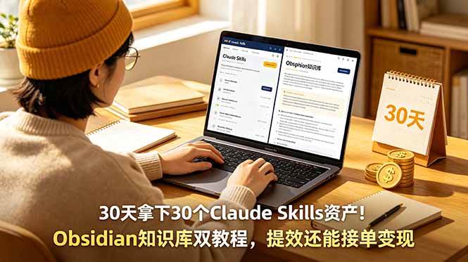 （18886期）30天拿下30个Claude Skills资产！Obsidian知识库双教程，提效还能接单变现-玩备项目资源网