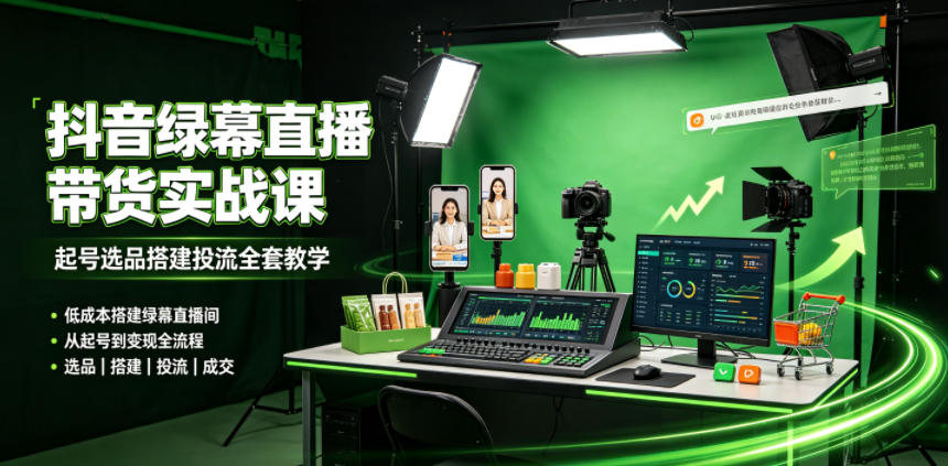 某社群抖音绿幕直播带货实战课,起号选品搭建投流全套教学,低成本搭建绿幕直播间-玩备项目资源网
