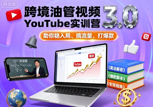 跨境油管视频YouTube实训营3.0，助你稳入局、搞流量、打爆款-玩备项目资源网