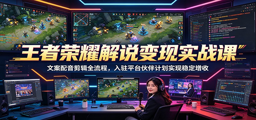王者荣耀解说变现实战课:文案配音剪辑全流程,入驻平台伙伴计划实现稳定增收-玩备项目资源网