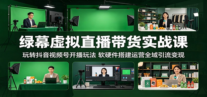 绿幕虚拟直播带货实战课：玩转抖音视频号开播玩法，软硬件搭建运营全域引流变现-玩备项目资源网