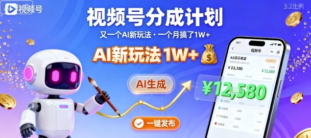 视频号分成计划：又一个AI新玩法，一个月搞了1W+，纯AI生成，一键发布即可-玩备项目资源网