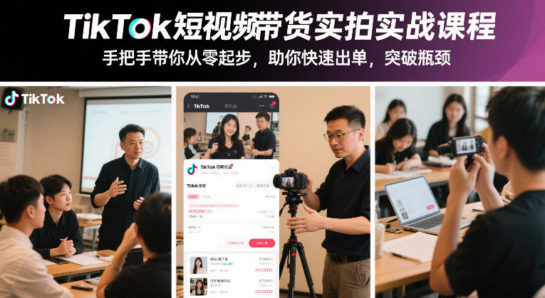 TikTok短视频带货实拍实战课程，手把手带你从零起步，助你快速出单，突破瓶颈-玩备项目资源网