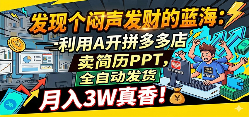 闷声发财的蓝海：利用AI开拼多多店卖简历PPT，全自动发货，月入3W真香-玩备项目资源网