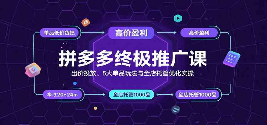 拼多多终极推广课：出价投放、5大单品玩法与全店托管优化实操-玩备项目资源网