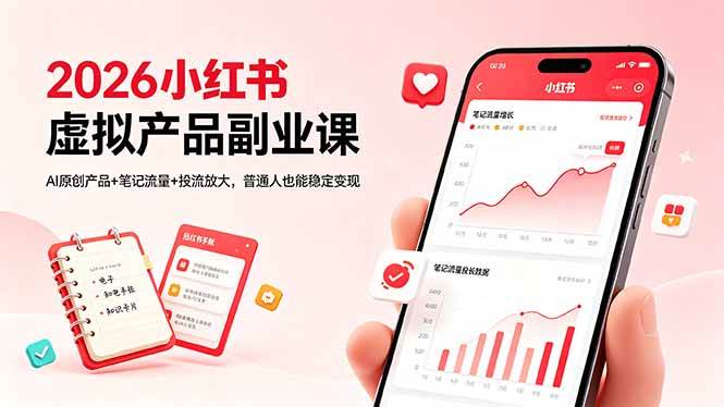 (18449期)2026小红书虚拟产品副业课,AI原创产品+笔记流量+投流放大,普通人也能稳定变现-玩备项目资源网
