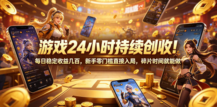 游戏24小时持续创收！每日稳定收益几百，新手零门槛直接入局，碎片时间就能做【揭秘】-玩备项目资源网