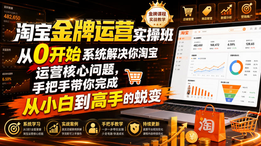 淘宝金牌运营实操班,从0开始系统解决你淘宝运营核心问题,手把手带你完成从小白到高手的蜕变(2026年7月)-玩备项目资源网
