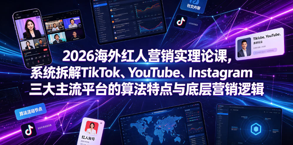 2026海外红人营销实理论课,系统拆解TikTok、YouTube、Instagram三大主流平台的算法特点与底层营销逻辑-玩备项目资源网