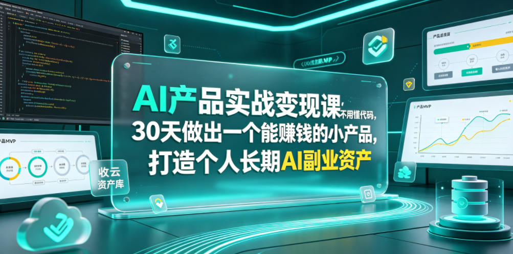 AI产品实战变现课,不用懂代码,30天做出一个能賺钱的小产品,打造个人长期AI副业资产-玩备项目资源网
