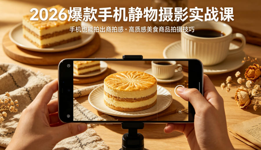 2026爆款手机静物摄影实战课，手机也能拍出商拍感，学会拍出高质感美食商品-玩备项目资源网