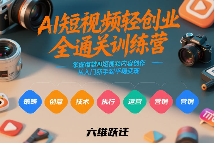 AI短视频轻创业全通关训练营，掌握爆款AI短视频内容创作，从入门新手到平稳变现的六维跃迁-玩备项目资源网