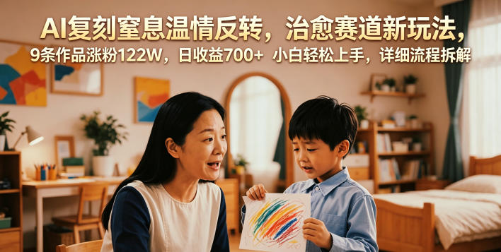AI复刻窒息温情反转，治愈赛道新玩法，9条作品涨粉122W，日收益700+ 小白轻松上手，详细流程拆解-玩备项目资源网