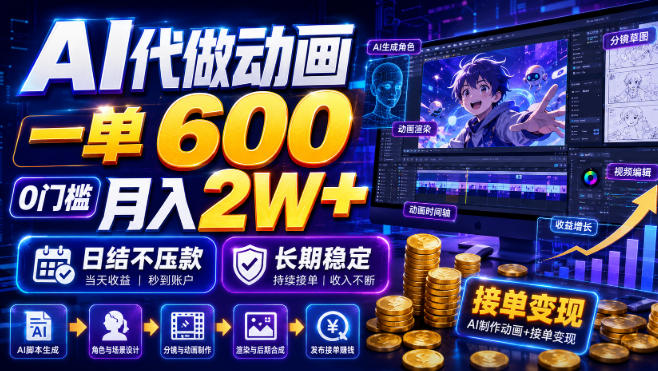 AI代做动画,一单600,0门槛月入2W+,日结不压款,长期稳定【揭秘】-玩备项目资源网