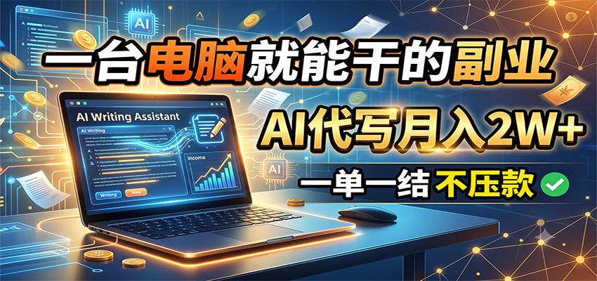 一台电脑就能干的副业,AI代写月入2W+,一单一结不压款-玩备项目资源网