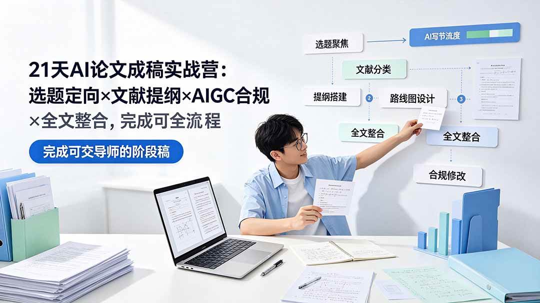 (19334期)21天AI论文成稿实战营:选题定向×文献提纲×AIGC合规×全文整合,完成可交导师的阶段稿-玩备项目资源网