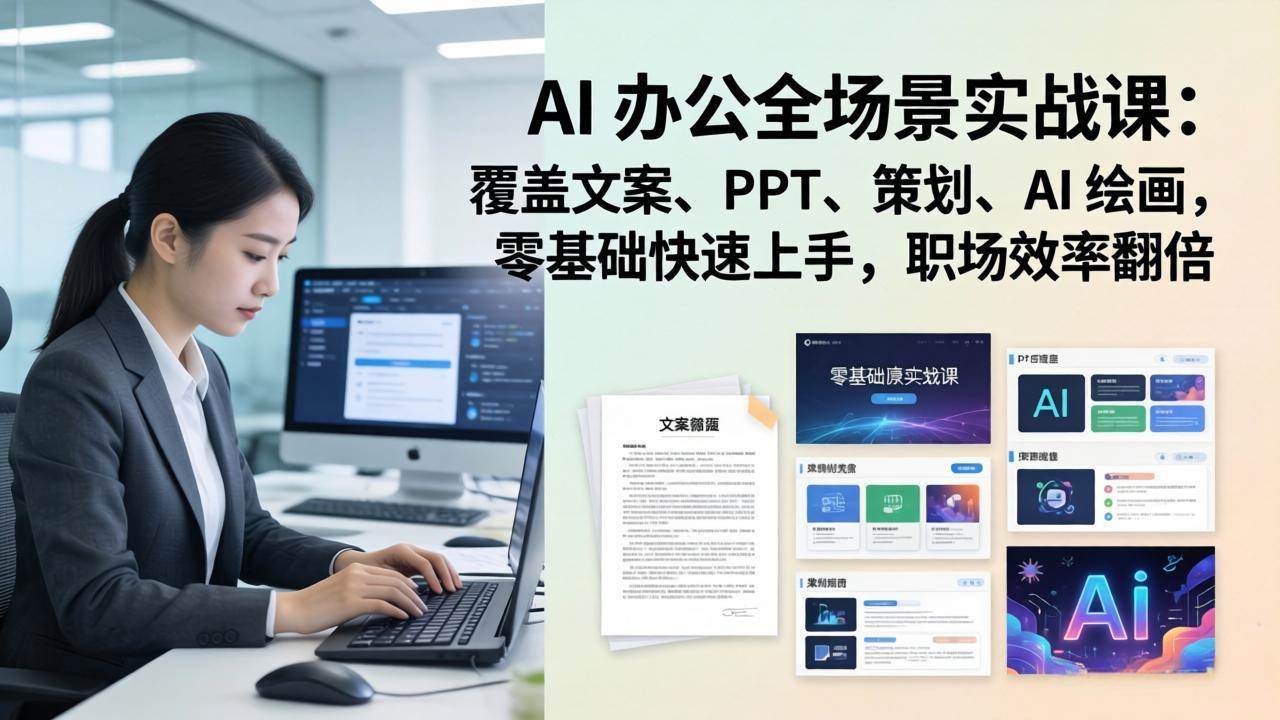 (17732期) AI 办公全场景实战课:覆盖文案、PPT、策划、AI 绘画,零基础快速上手,职场效率翻倍-玩备项目资源网