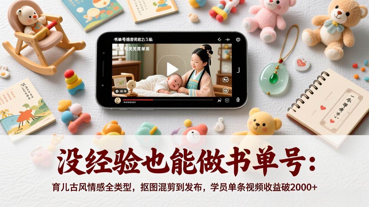 （17389期）没经验也能做书单号：育儿古风情感全类型，抠图混剪到发布，学员单条视频收益破2000+-玩备项目资源网