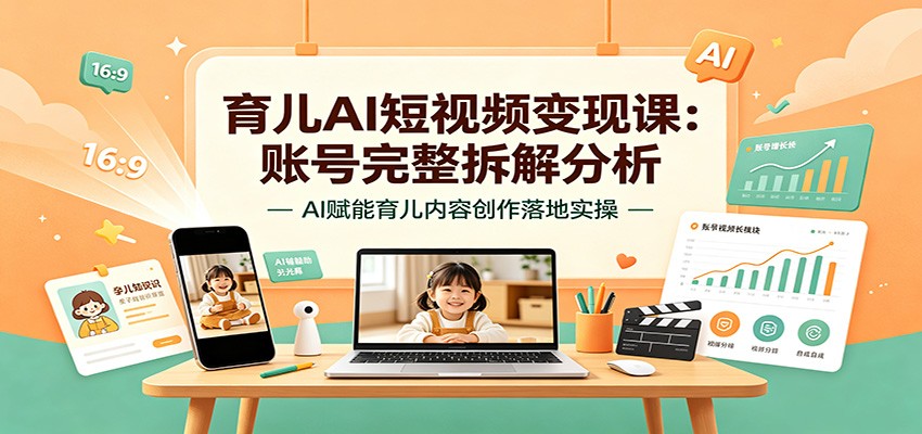 育儿AI短视频变现课:账号完整拆解分析,AI赋能育儿内容创作落地实操-玩备项目资源网