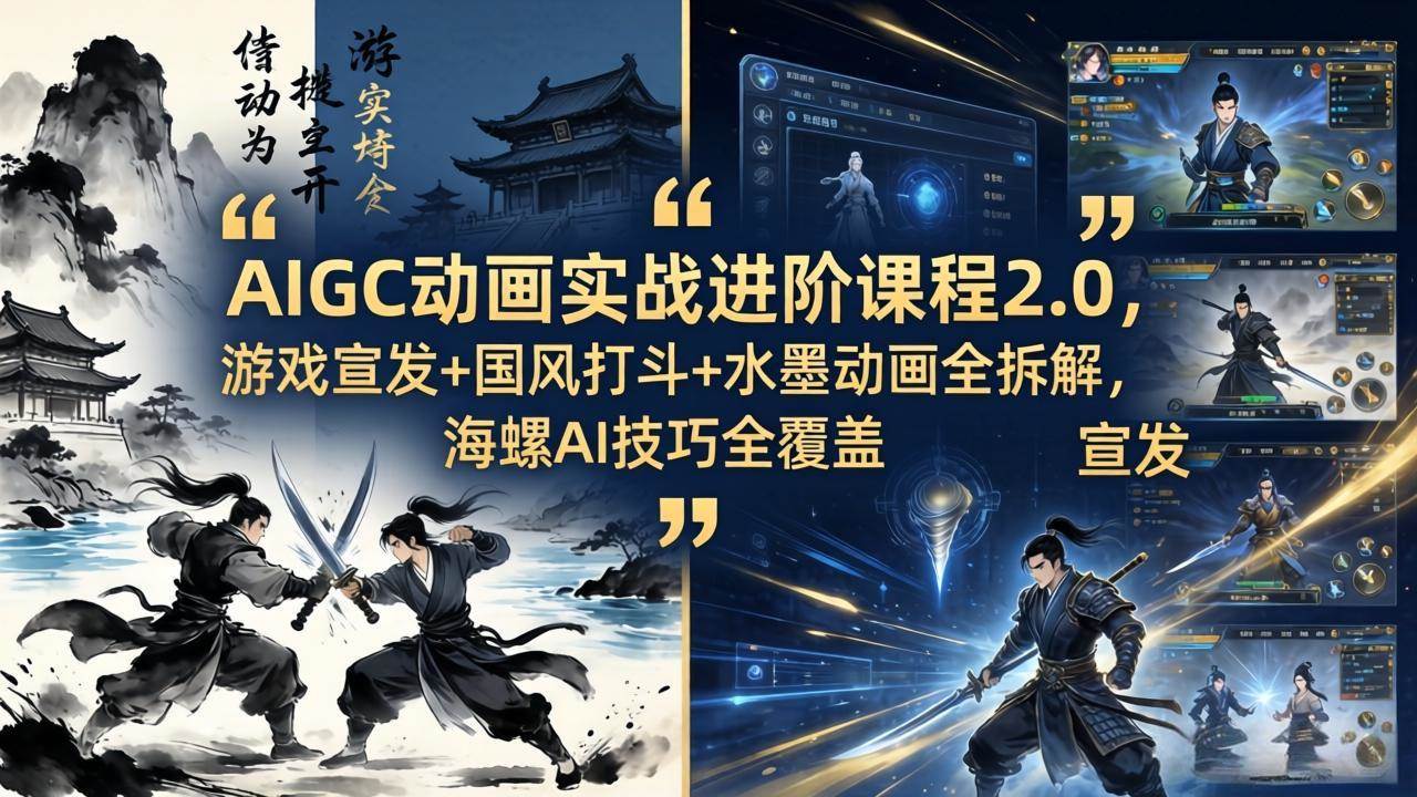 （18235期）AIGC动画实战进阶课程2.0，游戏宣发+国风打斗+水墨动画全拆解，海螺AI技巧全覆盖-玩备项目资源网