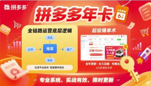 拼多多年卡【8月更新6节】拼多多全链路运营底层逻辑，超级爆单术-玩备项目资源网