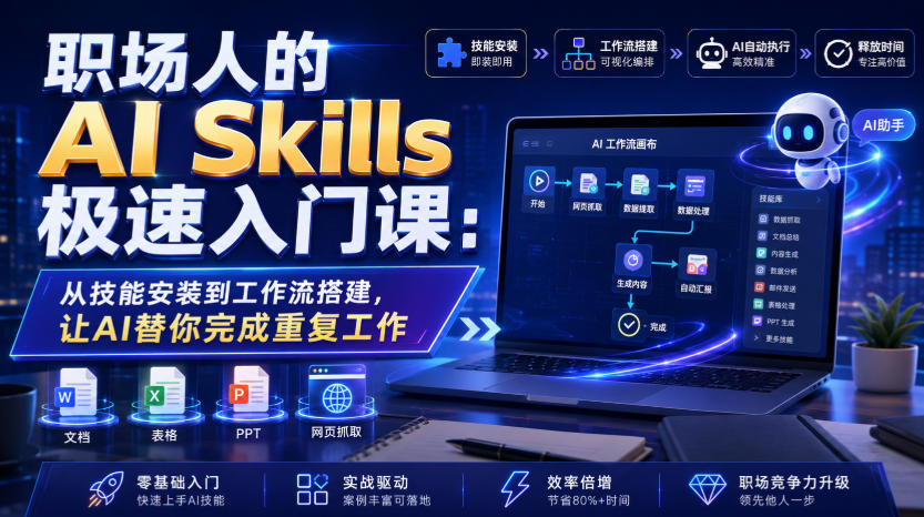 职场人的AI Skills极速入门课:从技能安装到工作流搭建,让AI替你完成重复工作-玩备项目资源网