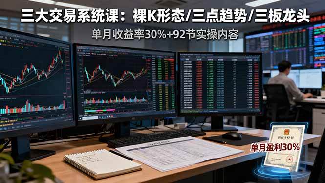 （16269期）三大交易系统课：裸K形态/三点趋势/三板体系，单月收益率30%+92节实操内容-玩备项目资源网