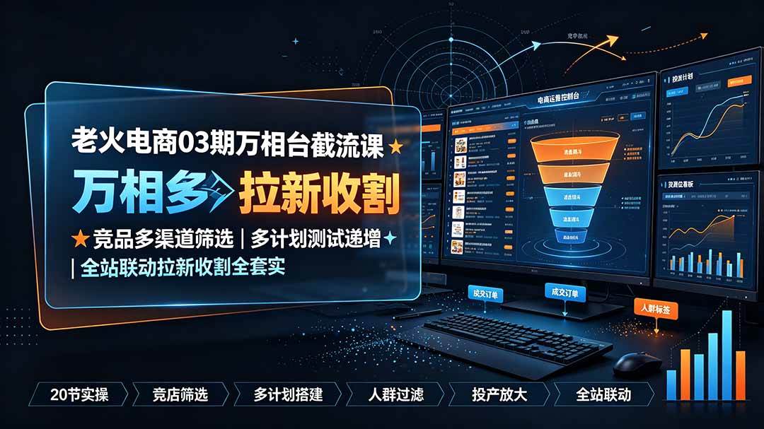 (19431期)老火电商03期万相台截流课:竞品多渠道筛选|多计划测试递增|全站联动拉新收割全套实操教学-玩备项目资源网
